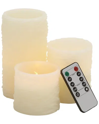 Peyton Lane Set Of 3 Textured Flameless Candles With Remote In Brown
