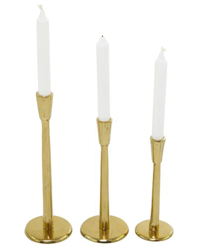 Peyton Lane Set Of 3 Gold Aluminum Metal Slim Minimalistic Decorative Candle Holder With Round Bases