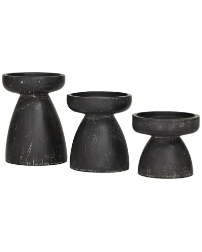 Peyton Lane Set Of 3 Traditional Black Wood Candle Holder