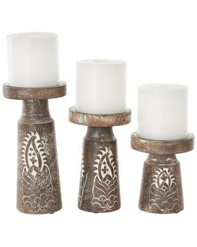 Peyton Lane Set Of 3 Traditional Candle Holders In Brown