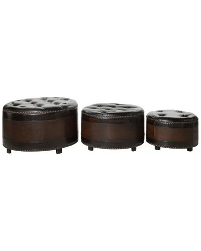 Peyton Lane Set Of 3 Traditional Round Wood Storage Ottoman In Brown