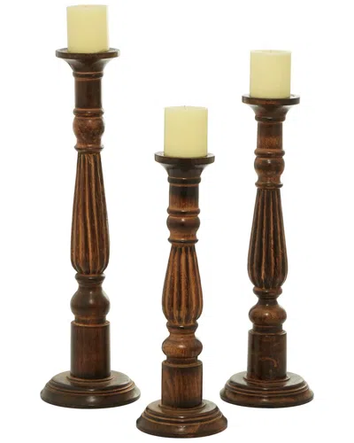 Peyton Lane Set Of 3 Traditional Solid Brown Mango Wood Candle Holder