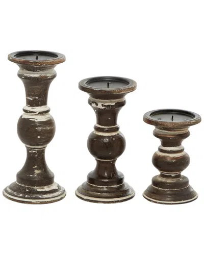 Peyton Lane Set Of 3 Traditional Solid Dark Wood Candle Holder In Brown