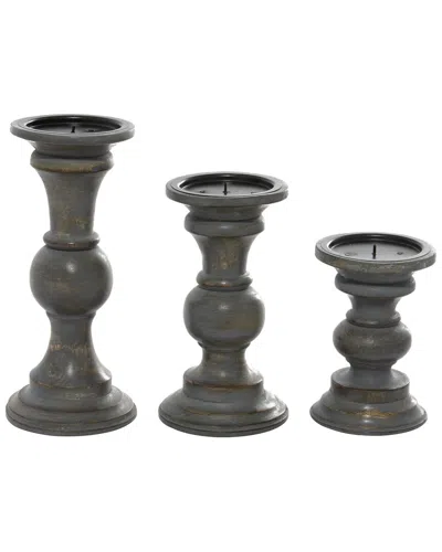 Peyton Lane Set Of 3 Traditional Solid Dark Wood Candle Holder In Dark Brown