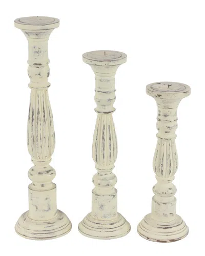 Peyton Lane Set Of 3 Traditional Solid Mango Wood Candle Holder In White