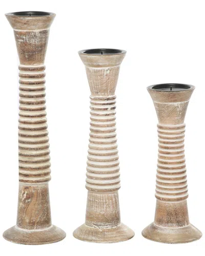 Peyton Lane Set Of 3 Traditional Solid Wood Candle Holder In Brown