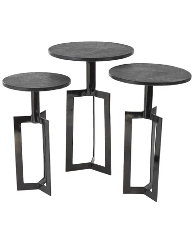 Peyton Lane Set Of 3 Tripod Accent Tables With Marble Tabletops In Black