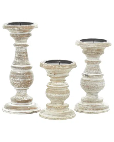 Peyton Lane Set Of 3 Turned Style Pillar Candle Holders In Gray