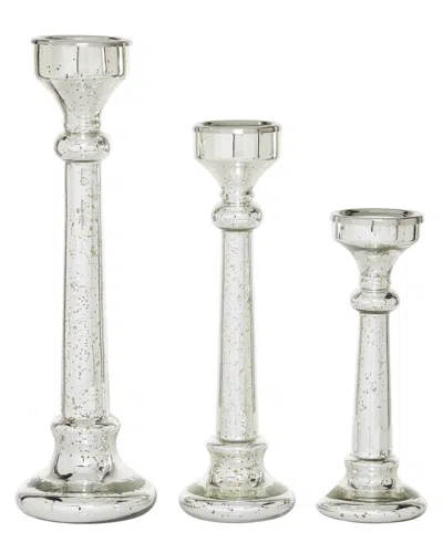 Peyton Lane Set Of 3 Vintage Solid Glass Candle Holder In Silver