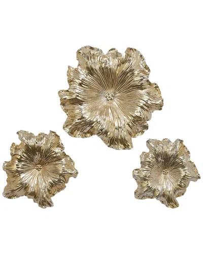 Peyton Lane Set Of 3 Wall Flowers In Gold