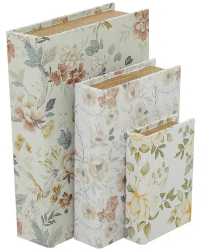 Peyton Lane Set Of 3 White Canvas Faux Storage Book Box