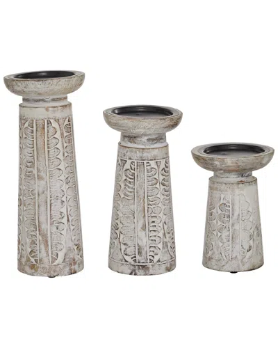Peyton Lane Set Of 3 White Mango Wood Natural Candle Holder In Brown