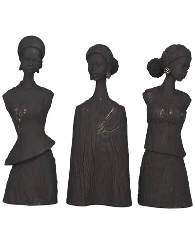 Peyton Lane Set Of 3 Woman Polystone African Sculpture In Black