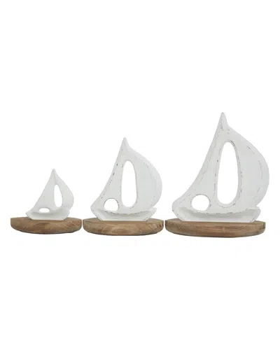 Peyton Lane Set Of 3 Wood Coastal Sculptures In White