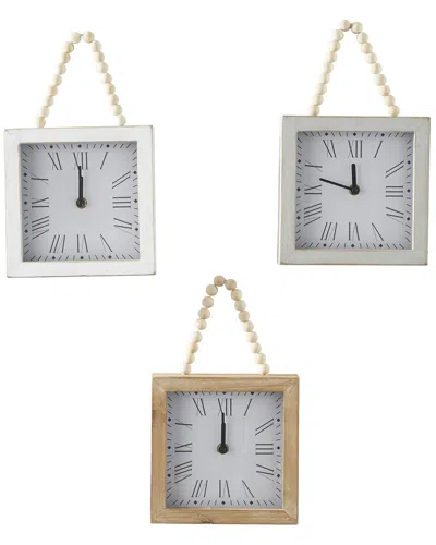 Peyton Lane Set Of 3 Wood Wall Clock With Rope Strap In White