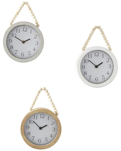 Peyton Lane Set Of 3 Wood Wall Clock With Rope Strap In White
