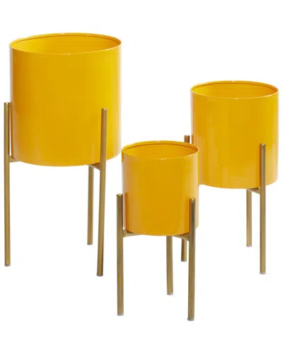Peyton Lane Set Of 3 Yellow Metal Contemporary Planters