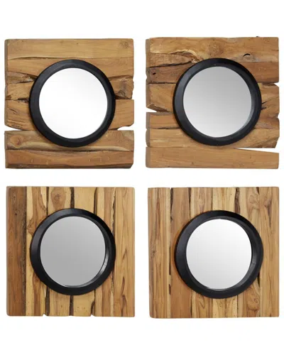 Peyton Lane Set Of 4 Brown Teak Wood Rustic Floral Wall Mirror