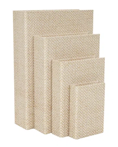 Peyton Lane Set Of 4 Chevron Patterned Fabric Storage Boxes In Cream