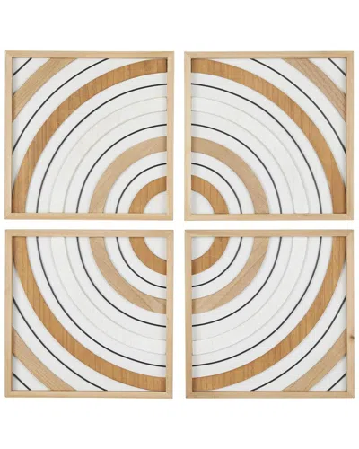 Peyton Lane Set Of 4 Geometric Brown Wood Handmade Mixed Media Home Wall Decor With Varying Circles In Neutral