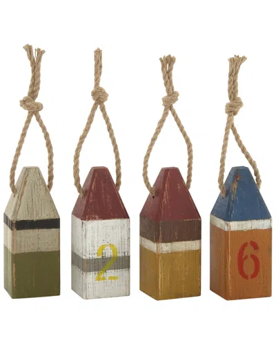 Peyton Lane Set Of Four Wood & Rope Table Buoy In Multi