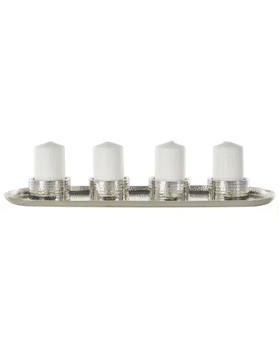 Peyton Lane Silver Stainless Steel Metal 4 Candle Decorative In Gray