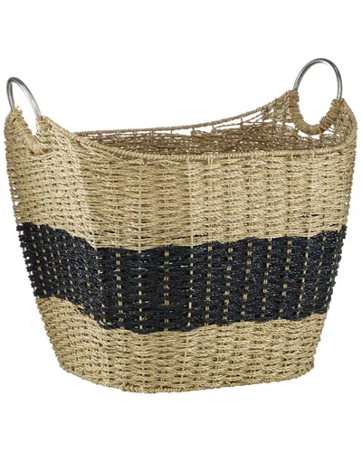 Peyton Lane Tan Seagrass Handmade Two Toned Storage Basket With Metal Handles