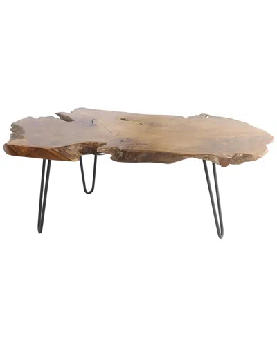 Peyton Lane Teak Wood Handmade Live Edge Living Room Coffee Table With Metal  Hairpin Legs In Brown