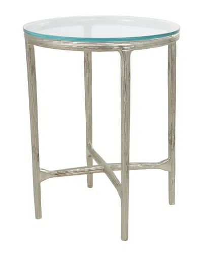 Peyton Lane Textured Metal Accent Table With Glass Tabletop In Gray