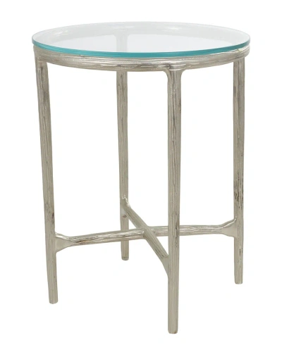 Peyton Lane Textured Metal Accent Table With Glass Tabletop In Silver