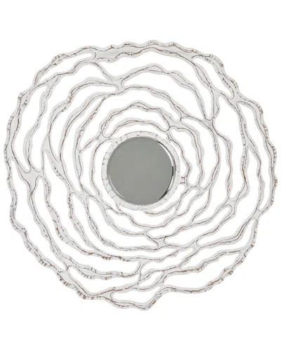 Peyton Lane Floral White Wood Carved Wall Mirror With Cutout Design