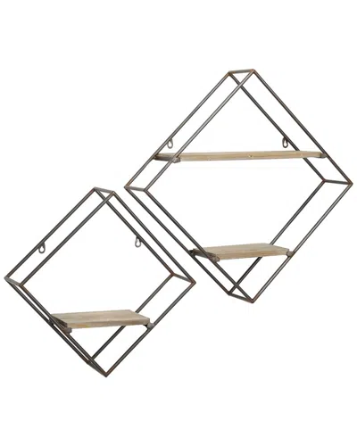 Peyton Lane Set Of 2 Black Metal Diamond 3 Shelves Wall Shelf