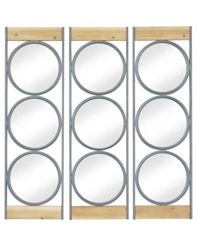 Peyton Lane Set Of 3 Black Metal Wall Mirror With Wood Accents