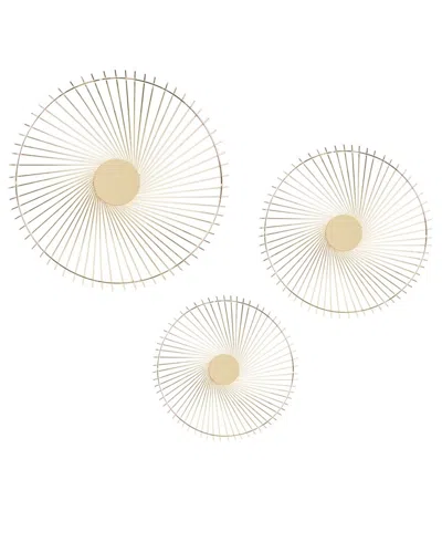 Peyton Lane The Novogratz Set Of 3 Sunburst Gold Metal Radial Wall Decor In White