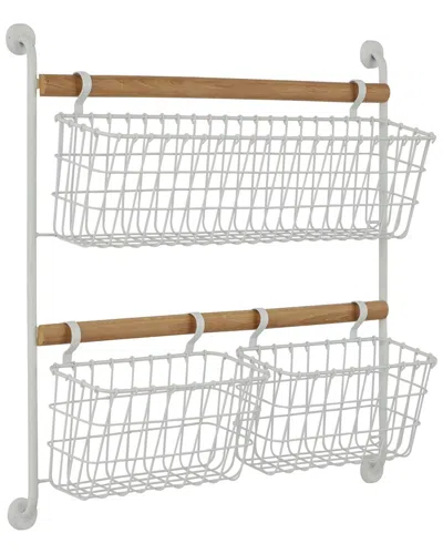 Peyton Lane The Novogratz  White Metal Wall Mounted 3 Hanging Baskets Magazine Rack Holder