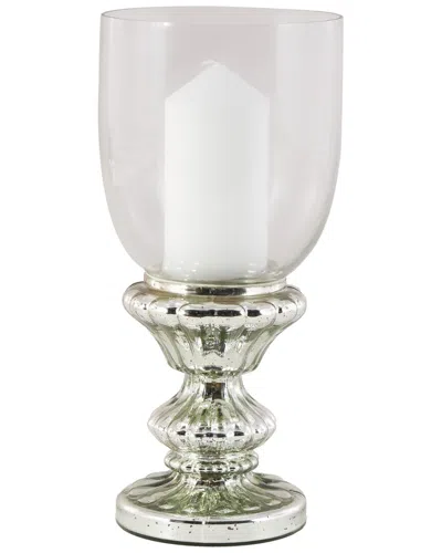 Peyton Lane Traditional Glass Hurricane Lamp In Silver