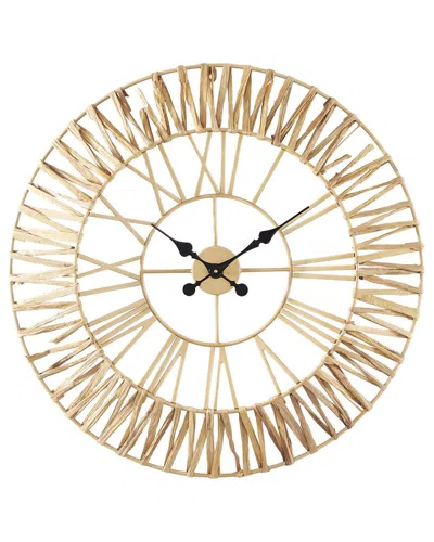 Peyton Lane Tribal Gold Seagrass Round Decorative Wall Clock With Weaving Design In Brown
