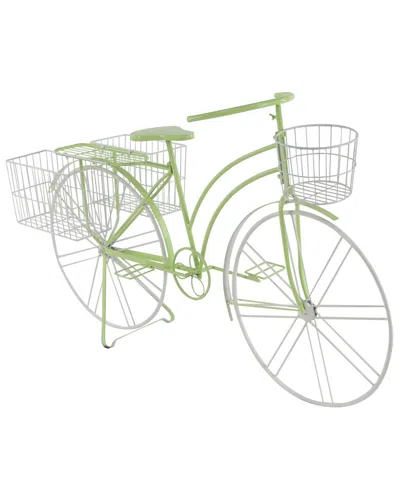 Peyton Lane Vintage Bicycle Plant Stand With Basket & Saddle Bags In Green