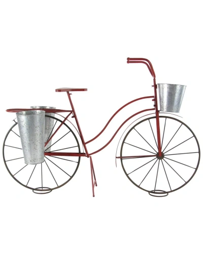 Peyton Lane Vintage Bicycle Plant Stand With Basket & Saddle Bags In Red