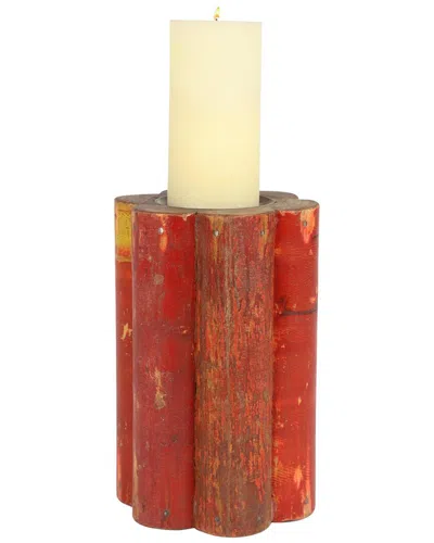 Peyton Lane Vintage Wood Candle Holder In Red