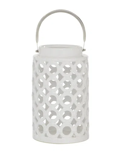 Peyton Lane White Ceramic Contemporary Candle Holder Lantern