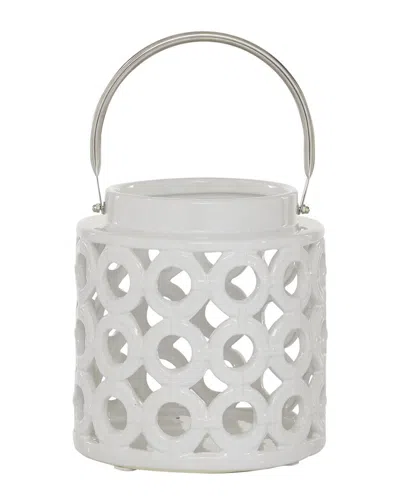 Peyton Lane White Ceramic Contemporary Candle Holder Lantern