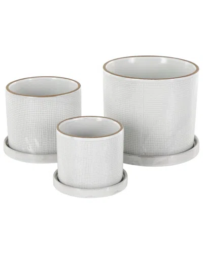 Peyton Lane White Ceramic Geometric Grid Patterned Indoor Outd