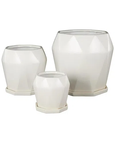 Peyton Lane White Ceramic Patterned Indoor Outdoor Planter Wi In Neutral
