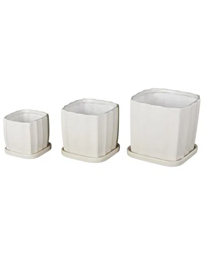 Peyton Lane White Ceramic Ribbed Indoor Outdoor Planter With