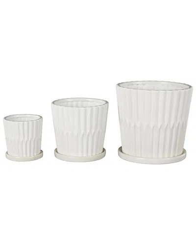 Peyton Lane White Ceramic Ribbed Indoor Outdoor Planter With