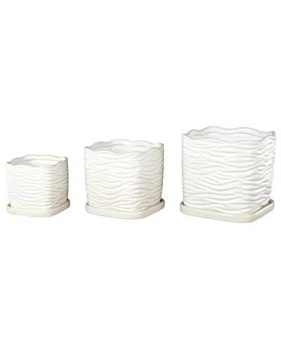 Peyton Lane White Ceramic Wavy Ribbed Indoor Outdoor Planter