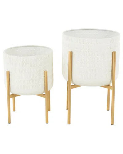 Peyton Lane White Metal Dome Indoor Outdoor Planter With Gold