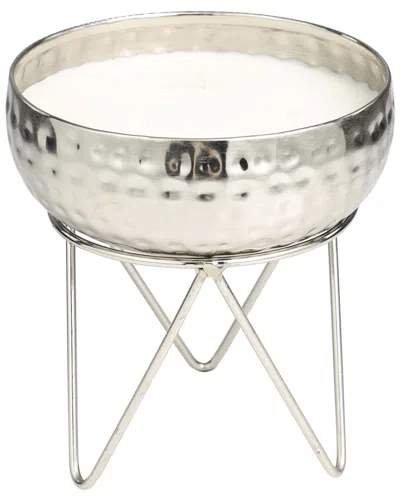 Peyton Lane White Wax Campfire Scented Hammered 30oz 3-wick Candle In Silver