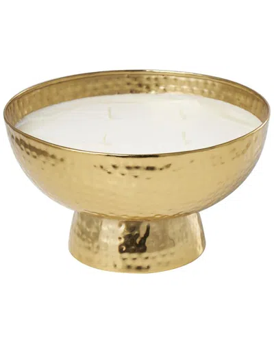 Peyton Lane White Wax English Garden Scented Wide Hammered 70oz 4-wick Candle In Gold